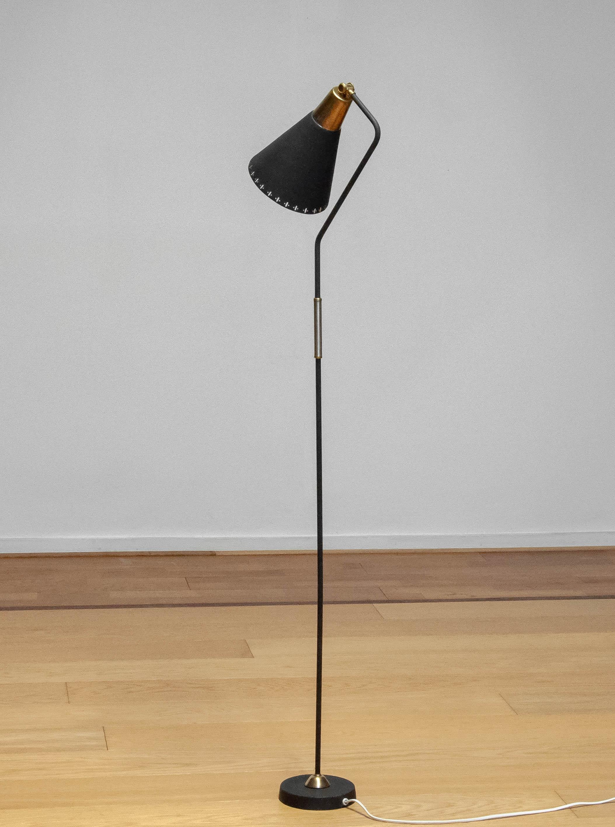 Swedish 1950s Black With Brass And Metal Details, Model G3, Floor Lamp By Erik Wärnå