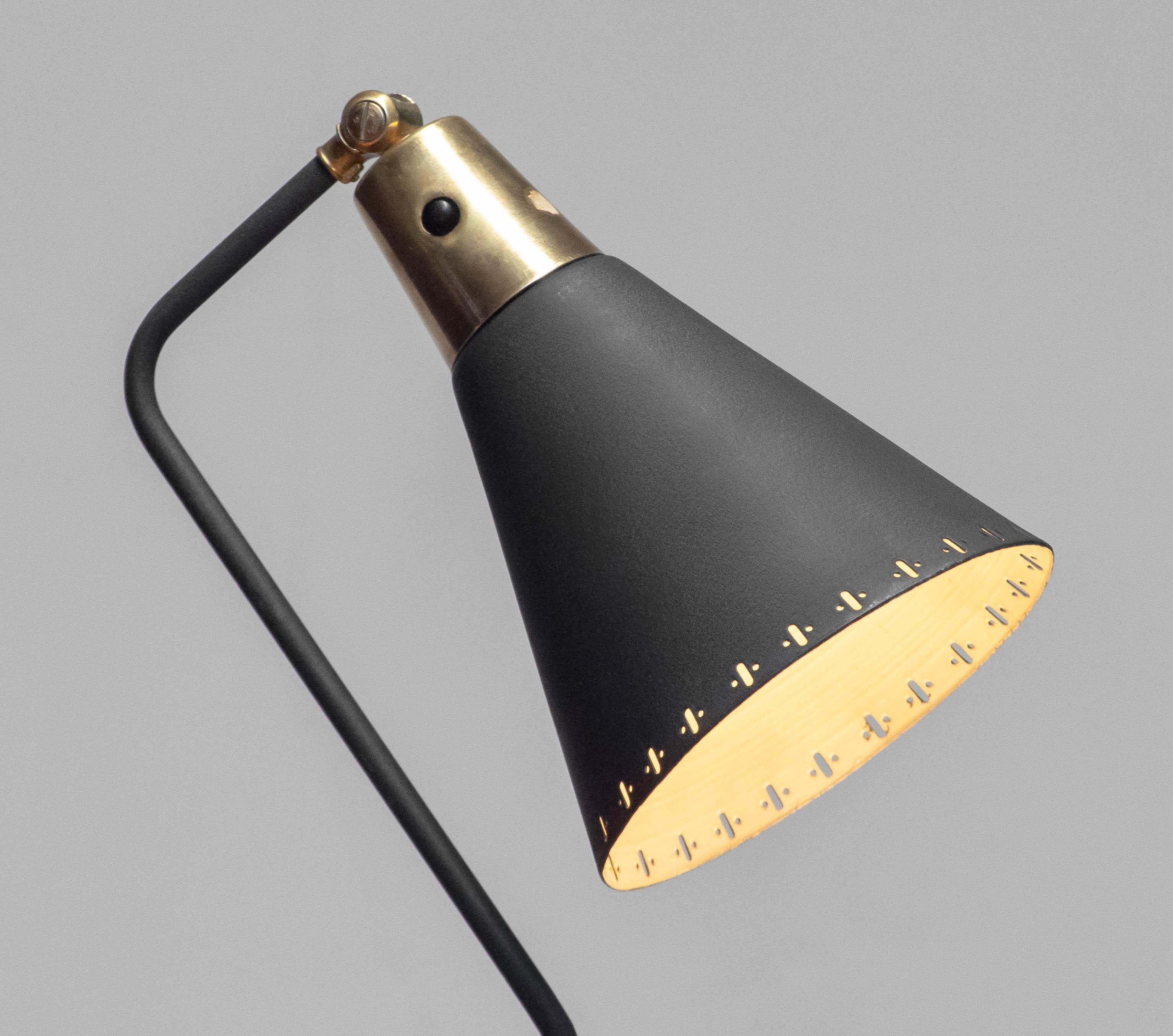 1950s Black With Brass And Metal Details, Model G3, Floor Lamp By Erik Wärnå 1