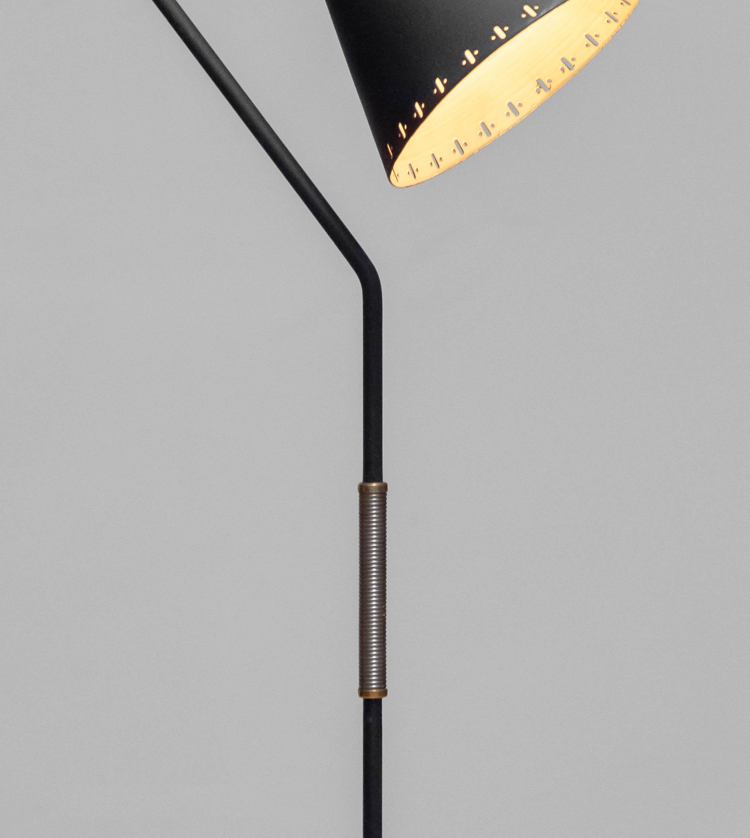 1950s Black With Brass And Metal Details, Model G3, Floor Lamp By Erik Wärnå 2
