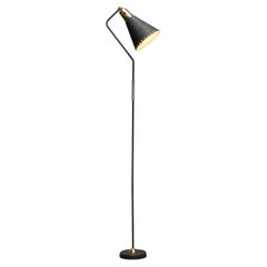 1950s Black With Brass And Metal Details, Model G3, Floor Lamp By Erik Wärnå