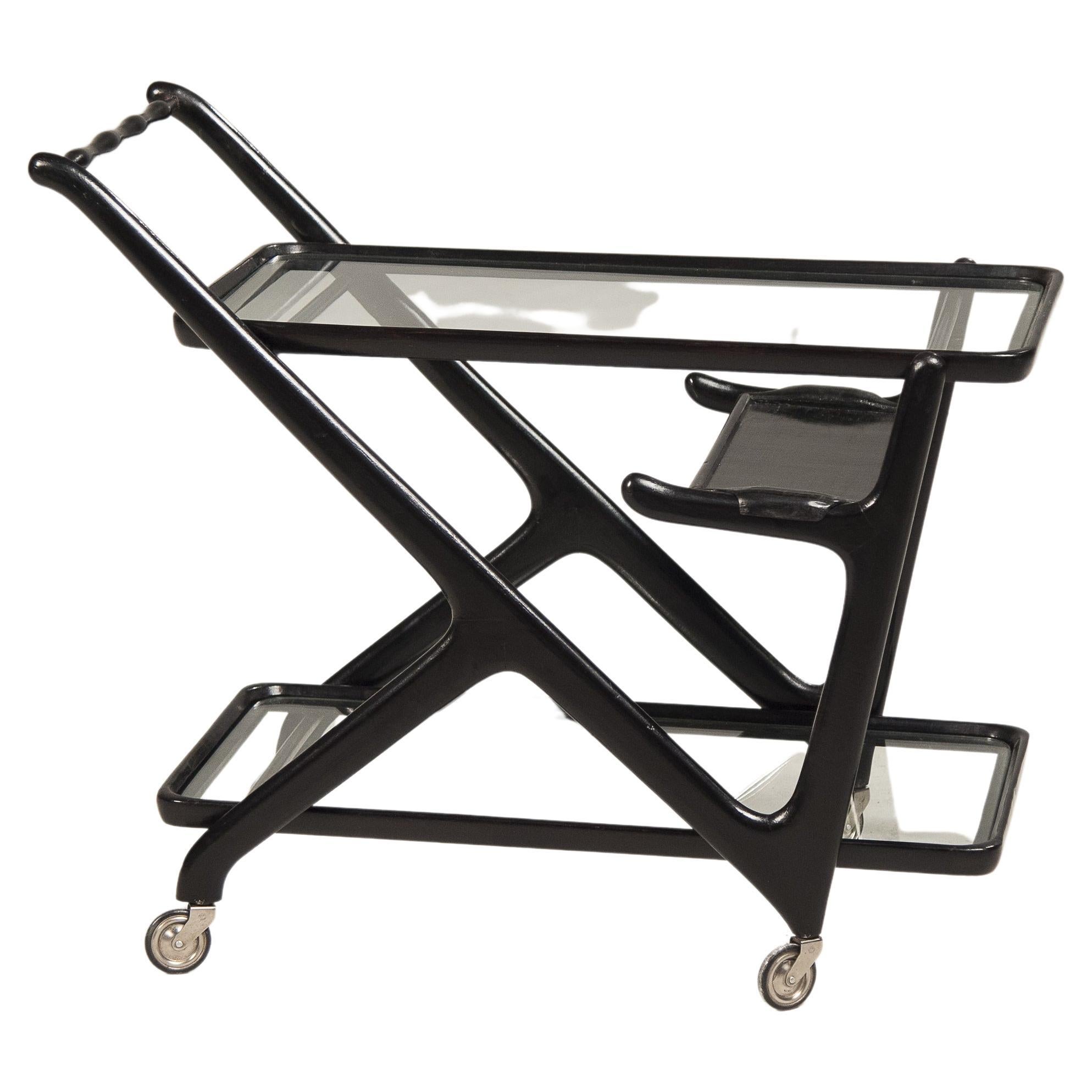 1950s Black Wood and Glass Shelves Cart by Cesare Lacca for Cassina