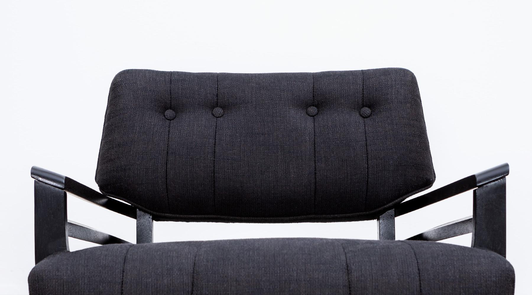 1950s Black Wooden New Upholstery Lounge Chairs by Paul Laszlo 9