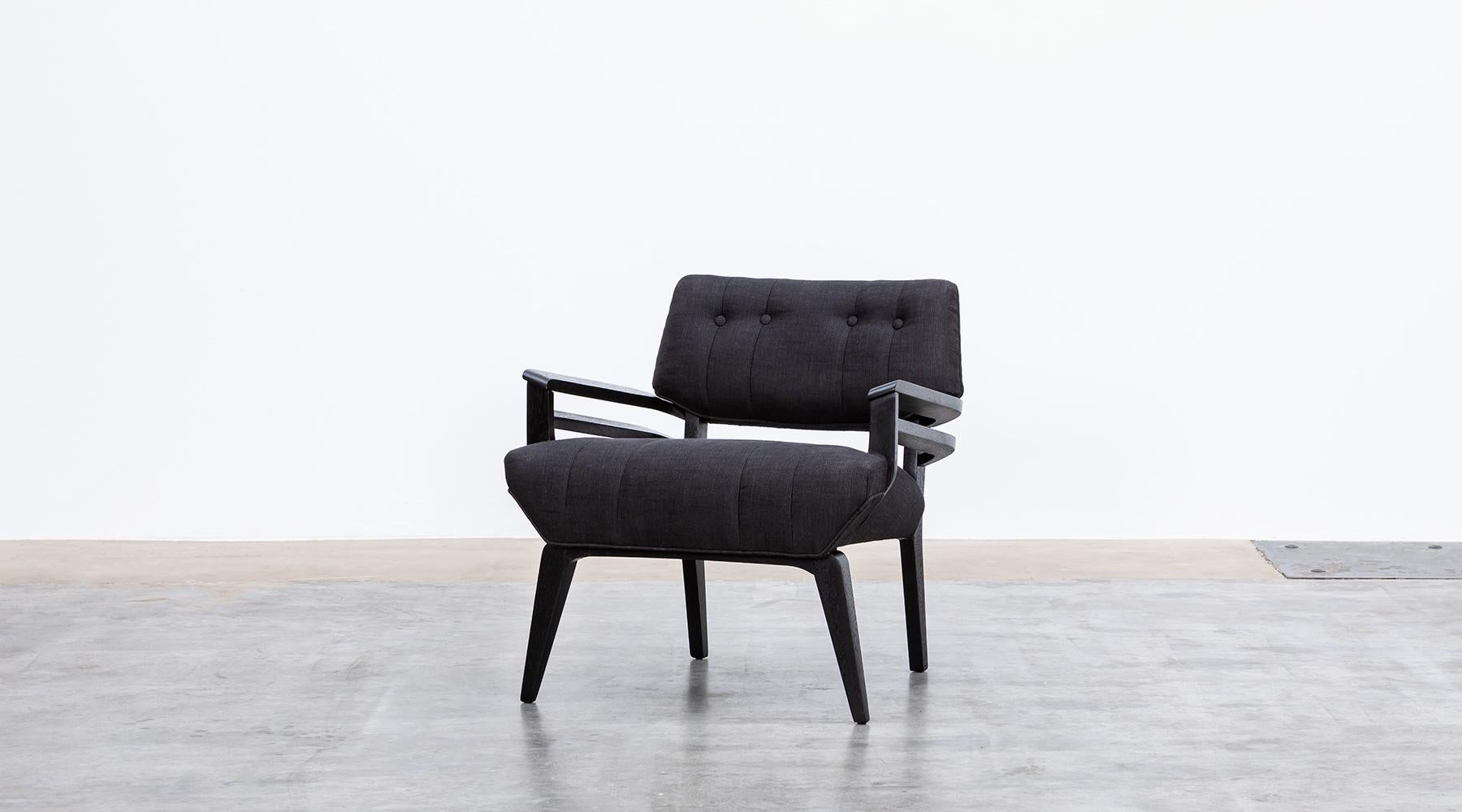 Mid-Century Modern 1950s Black Wooden New Upholstery Lounge Chairs by Paul Laszlo