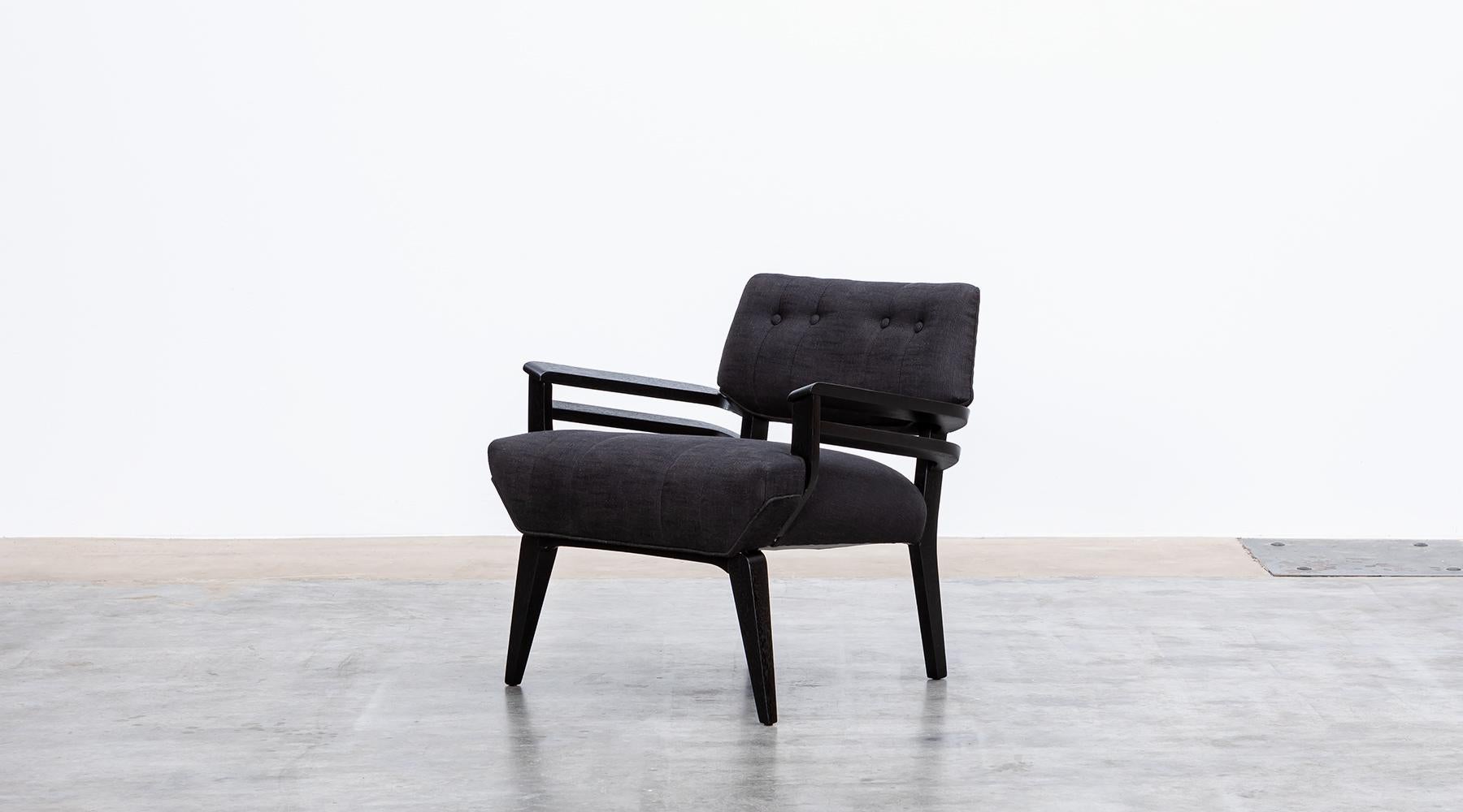 American 1950s Black Wooden New Upholstery Lounge Chairs by Paul Laszlo