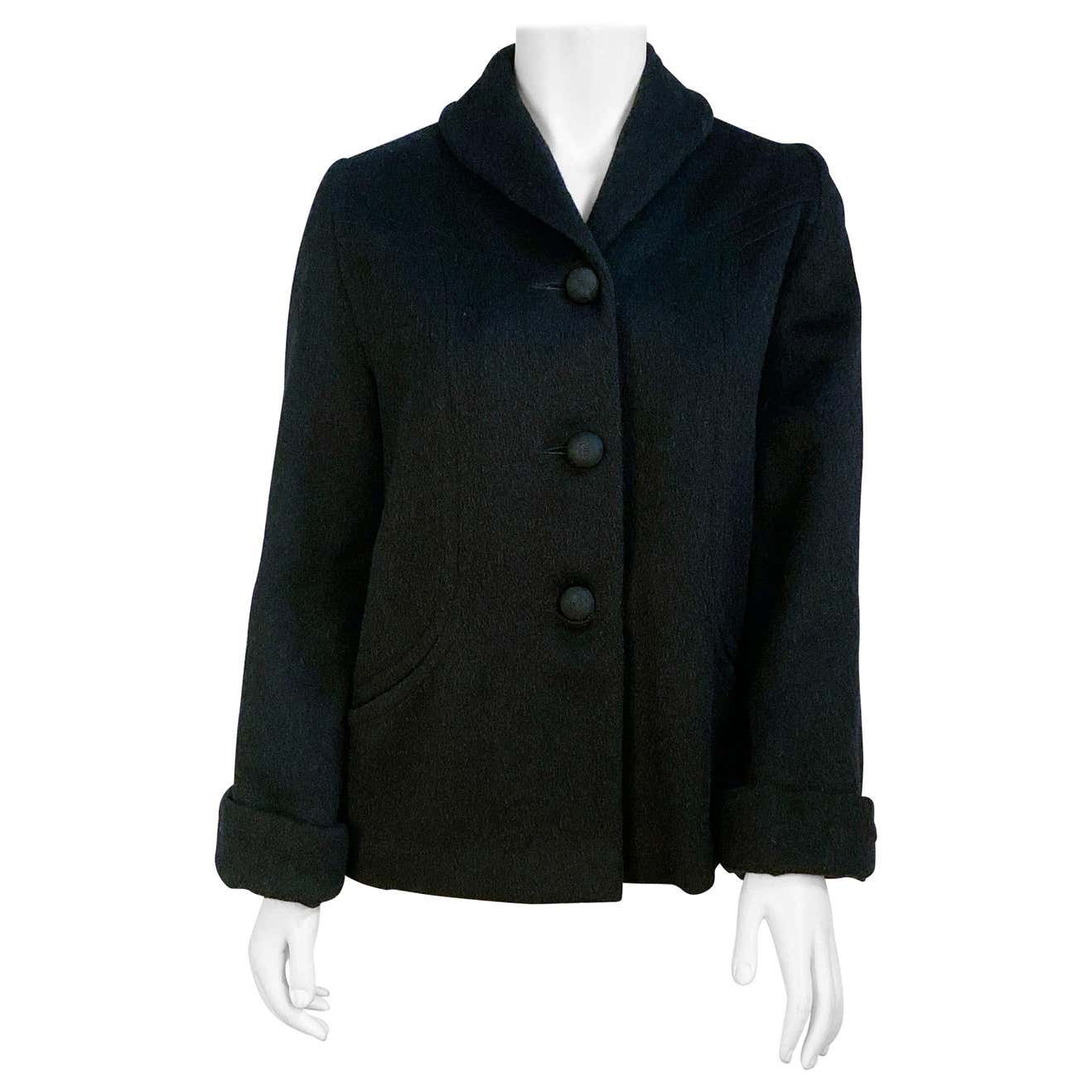 1950s Black Wool Jacket For Sale at 1stDibs | wool coat, boiled wool coats