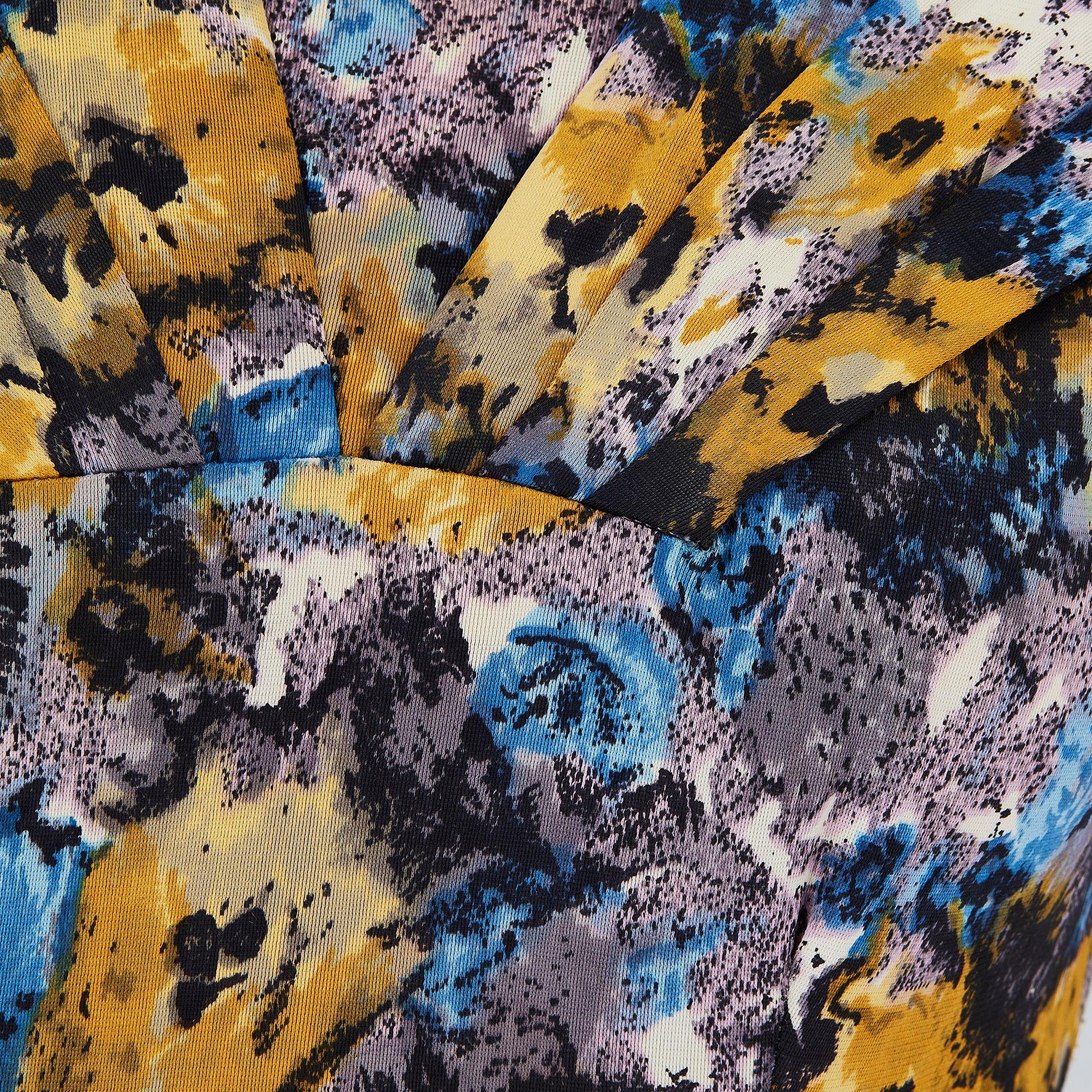 1950s Black Yellow and Blue Floral Jersey Dress Suit For Sale 1