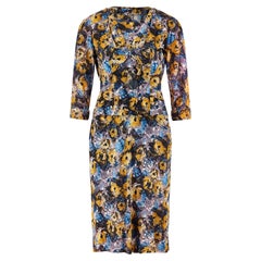 1950s Black Yellow and Blue Floral Jersey Dress Suit