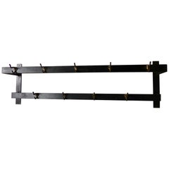 1950s Blackened Steel Coat Rack with Brass Hooks