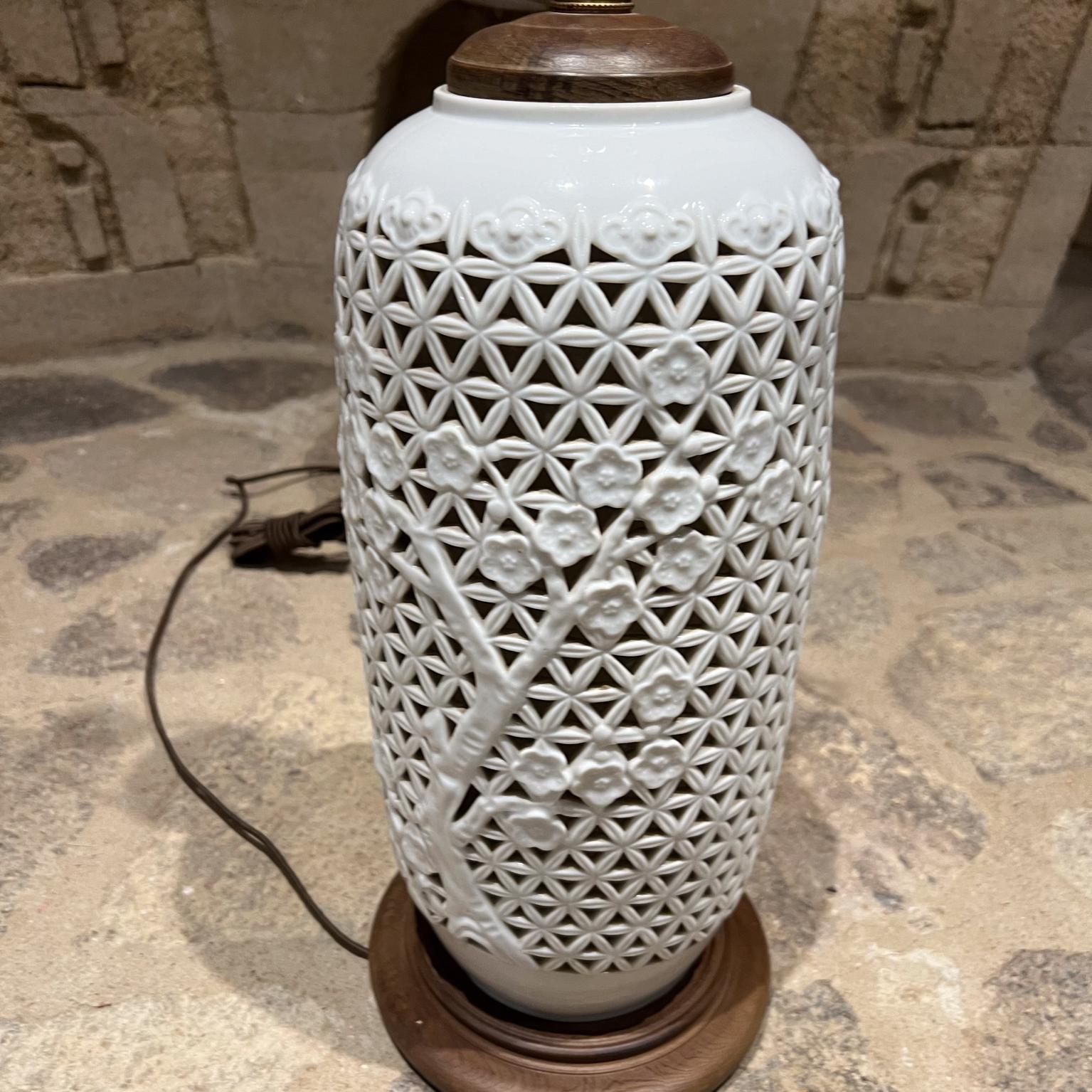 Ceramic 1950s Blanc De Chine Chinese Vase Lamps Reticulated Porcelain For Sale