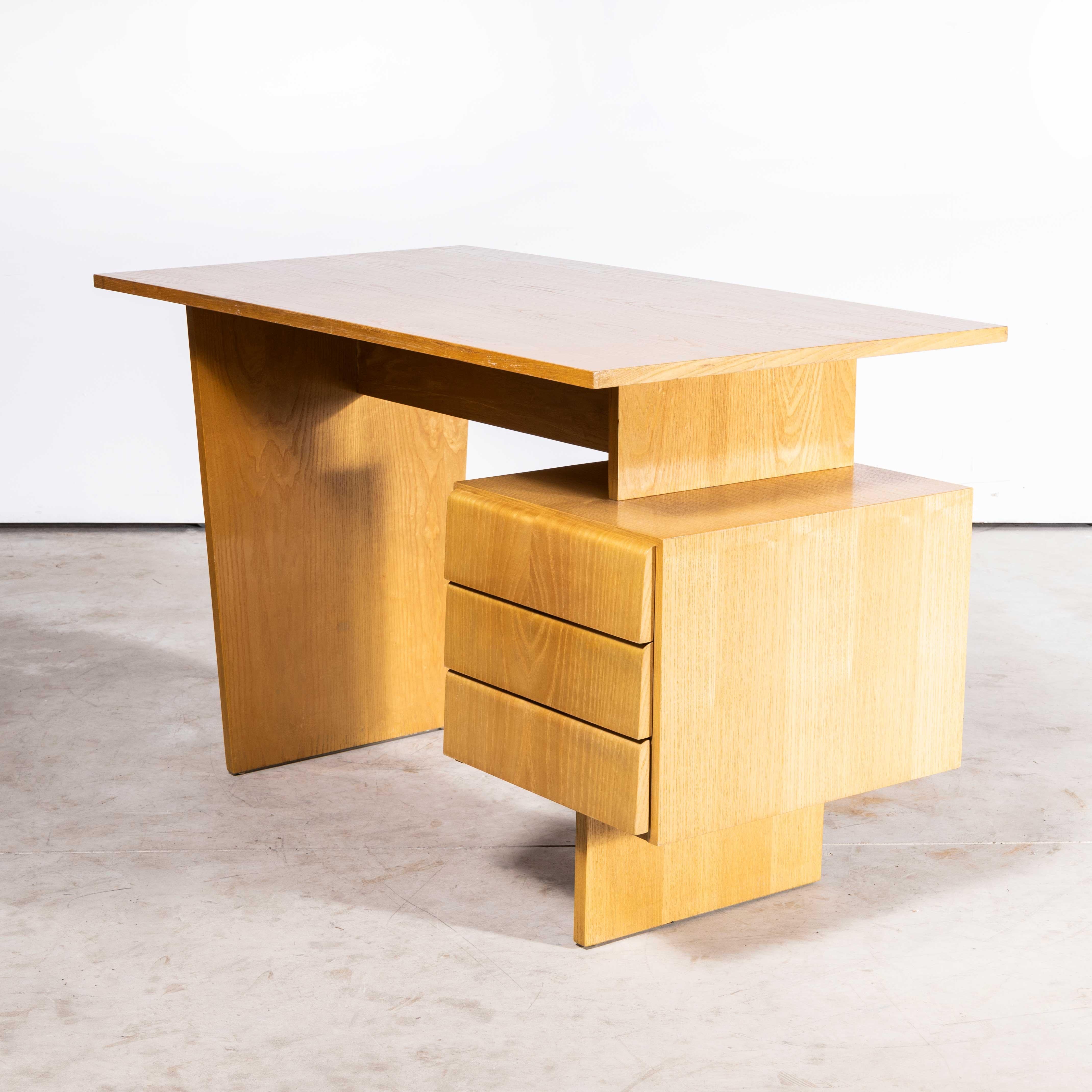Czech 1950s Blonde Ash Desk with Integrated Three Drawer Cluster