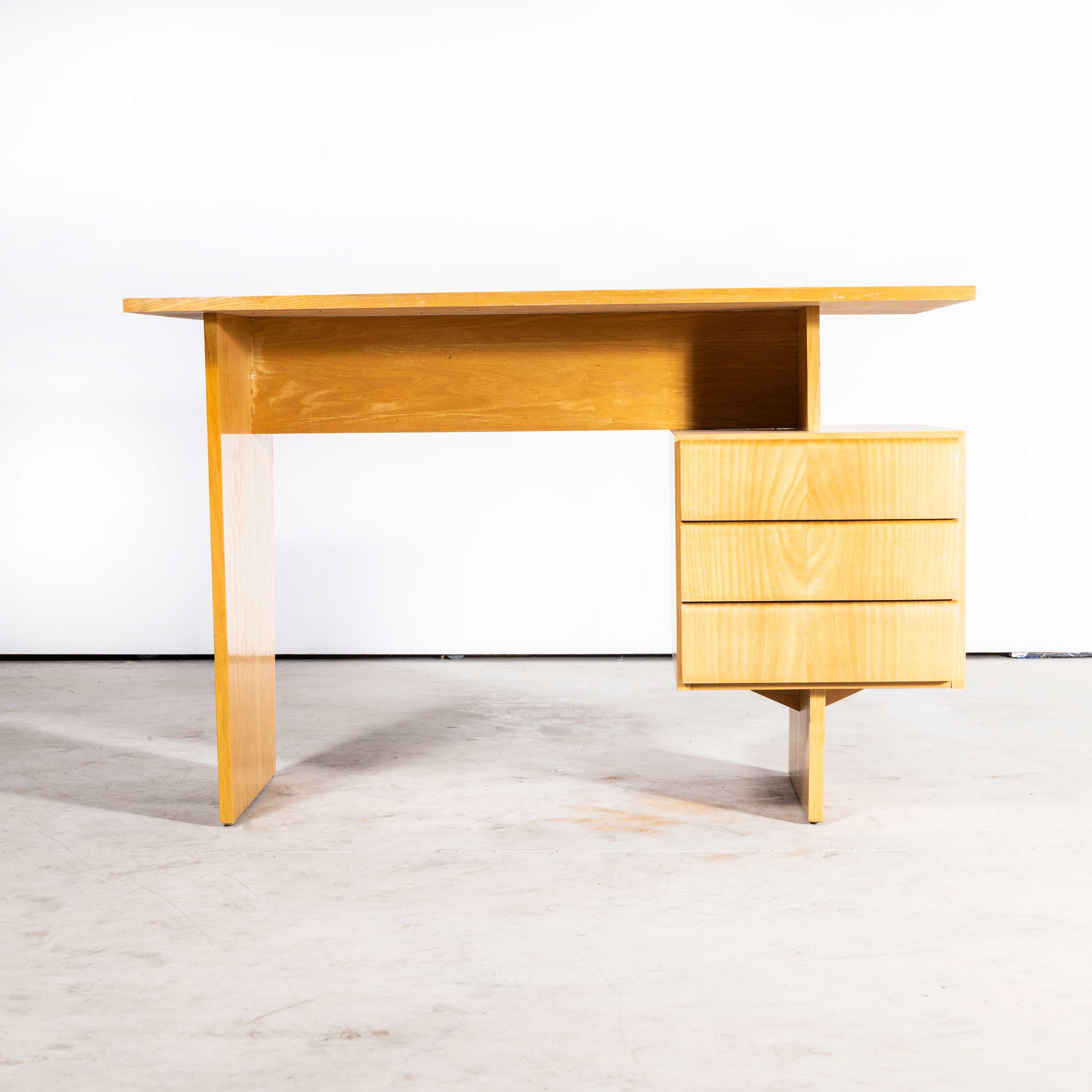 1950s Blonde Ash Desk with Integrated Three Drawer Cluster 3