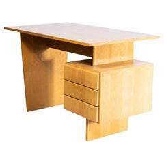 1950s Blonde Ash Desk with Integrated Three Drawer Cluster