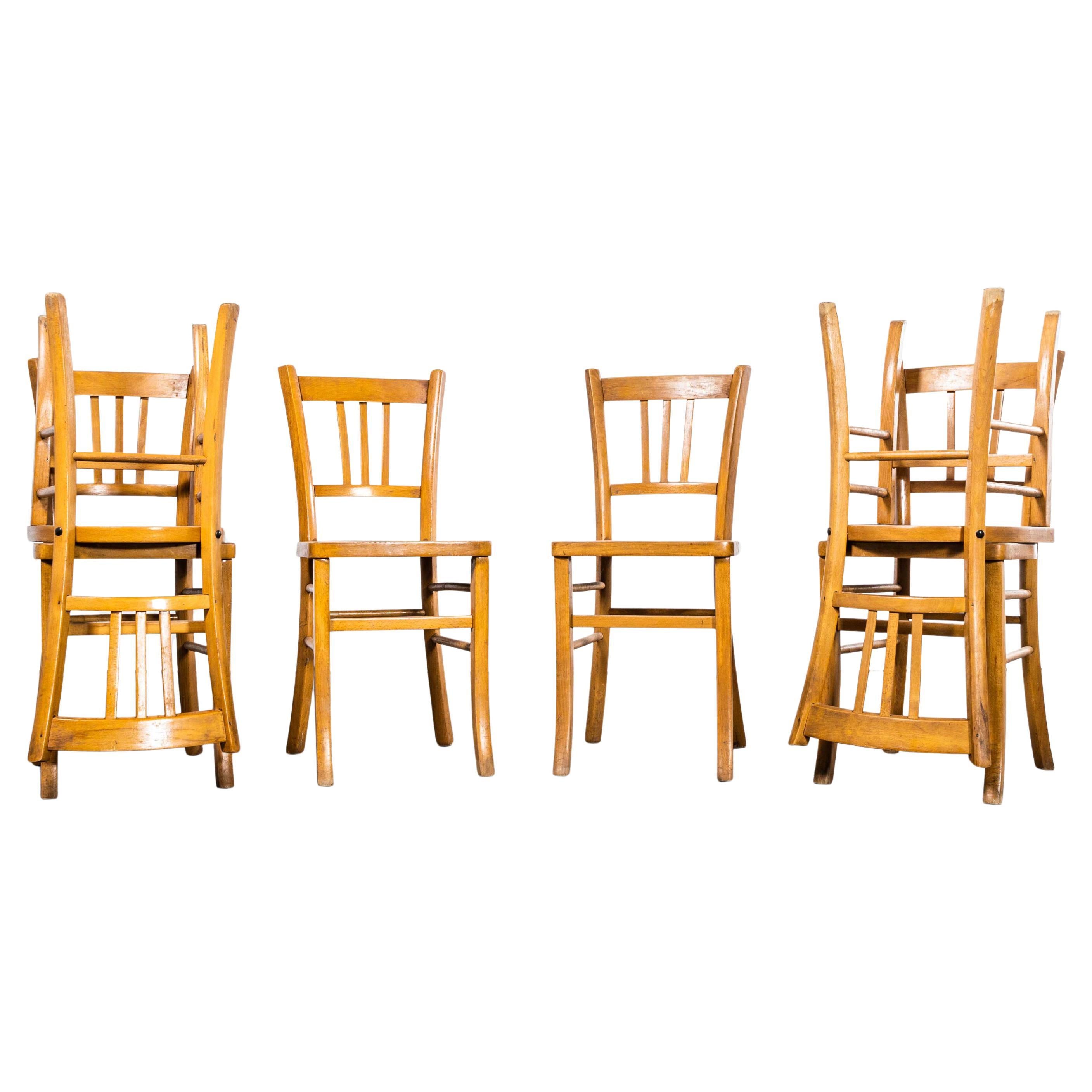1950's Blonde Farmhouse Dining Chairs With Square Legs - Set Of Six