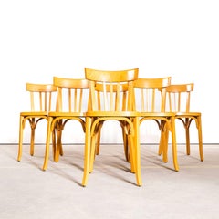 1950's Blonde French Flat Seat Bentwood Dining Chairs - Set Of Six