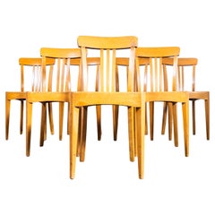 1950's Blonde Stella Dining Chairs With Ribbed Angular Seat - Set Of Seven