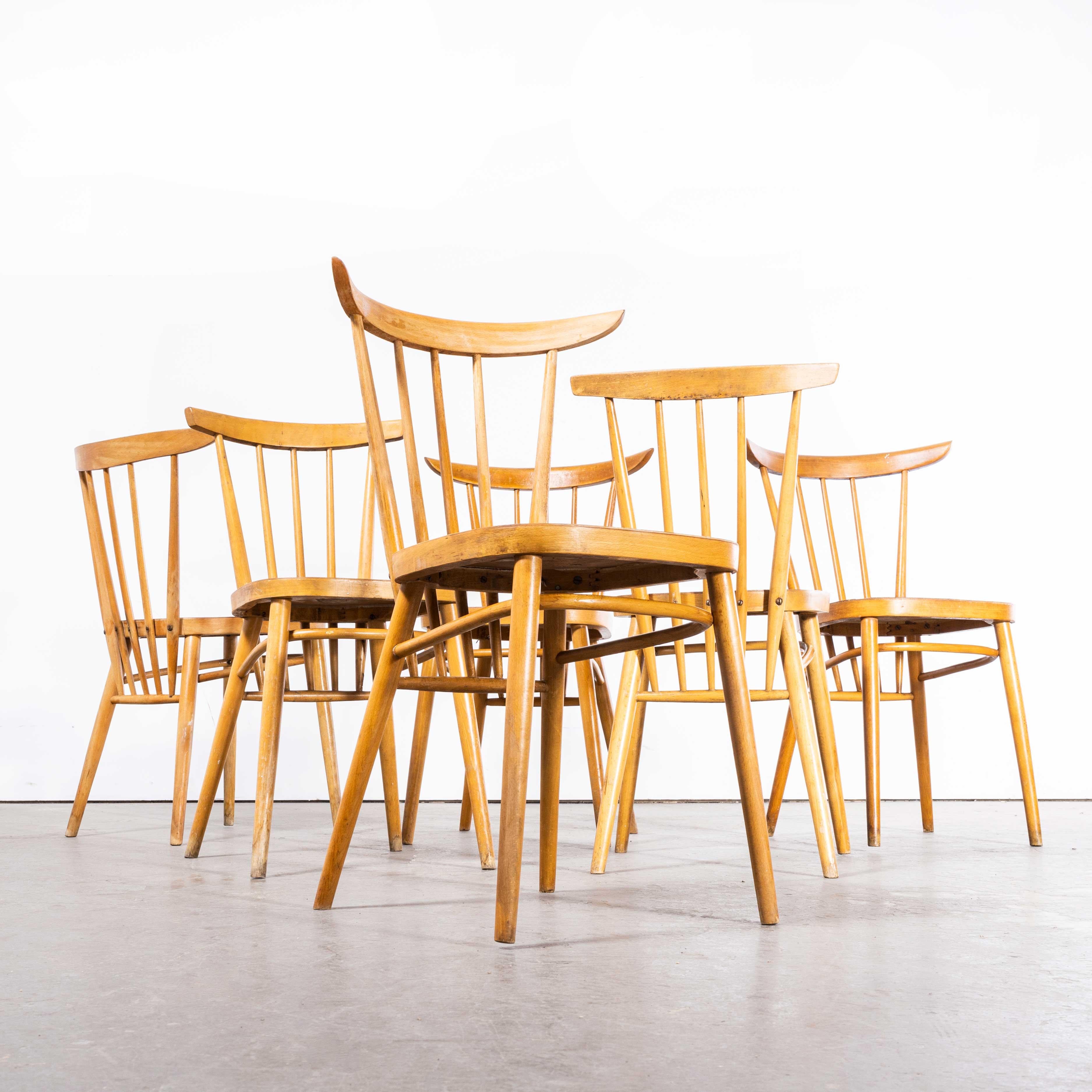 1950s Blonde Stickback Dining Chairs by Ton - Set of Six In Good Condition For Sale In Hook, Hampshire
