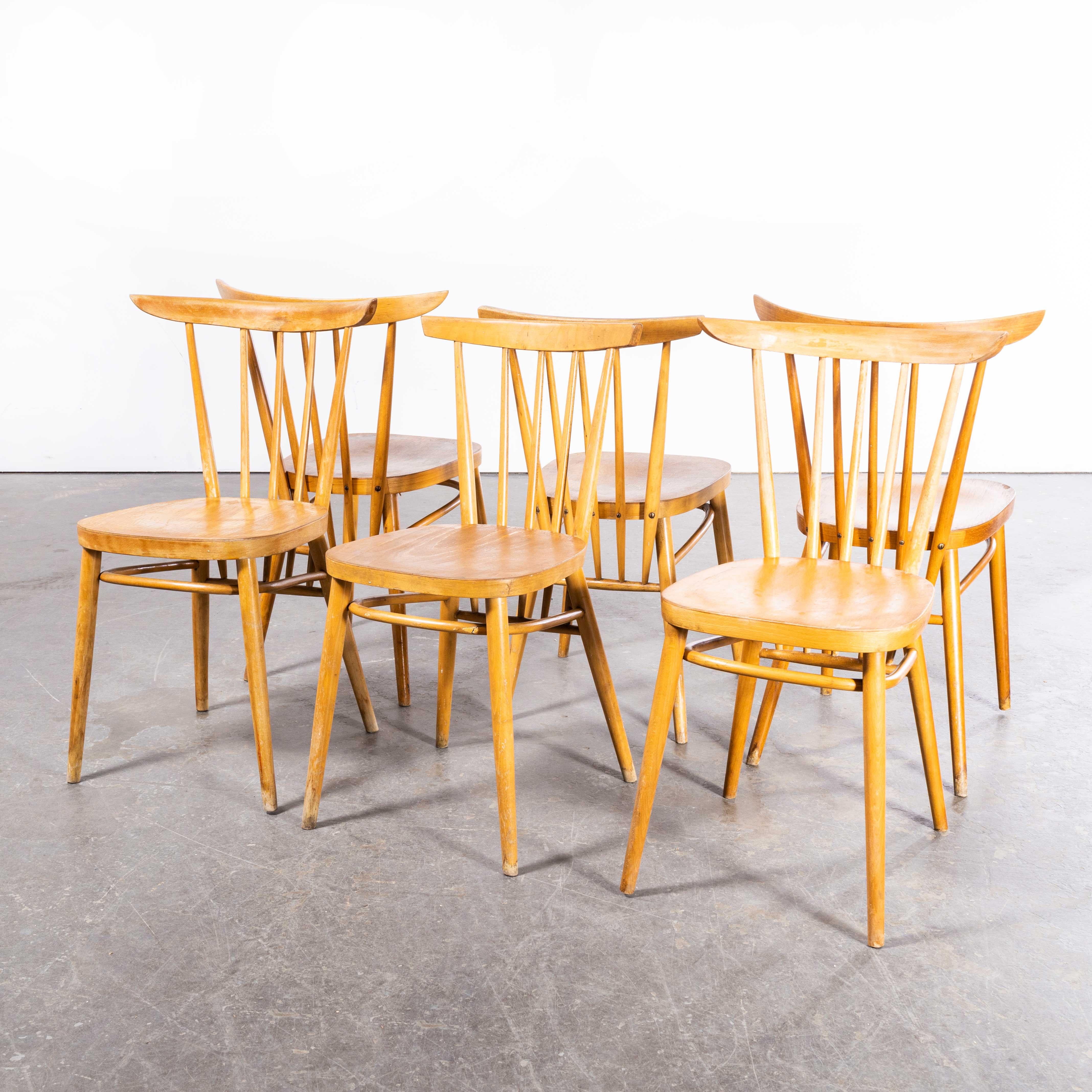 1950s Blonde Stickback Dining Chairs by Ton - Set of Six For Sale 2