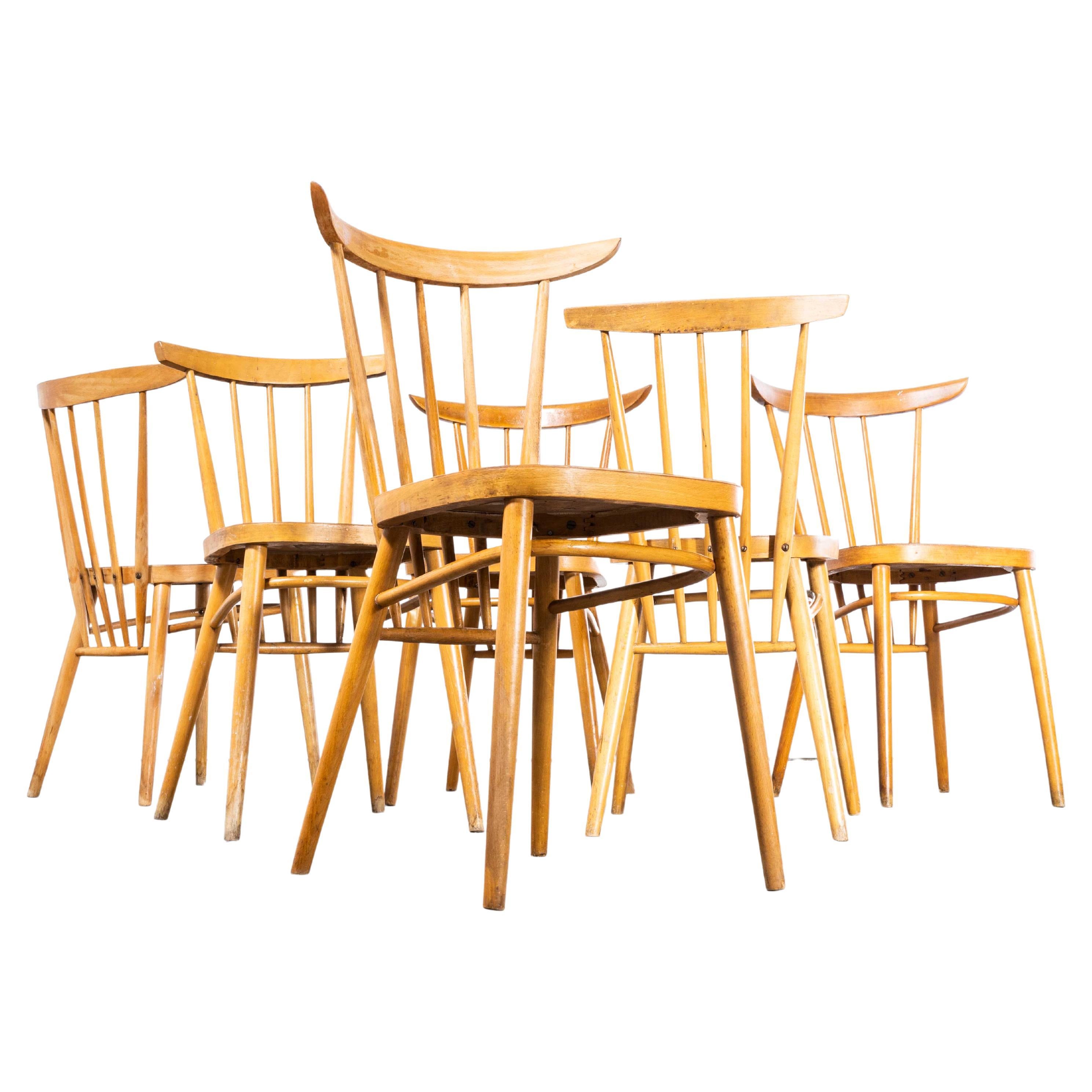 1950s Blonde Stickback Dining Chairs by Ton - Set of Six For Sale
