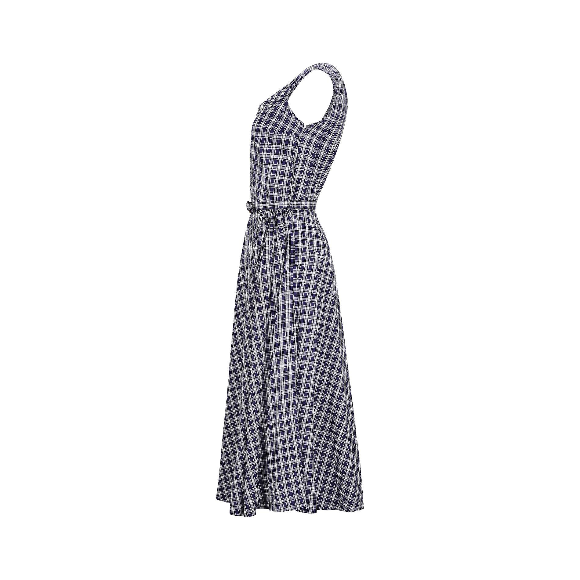 Blaues und weißes Gingham-Kleid aus den 1950er Jahren (Grau) im Angebot
