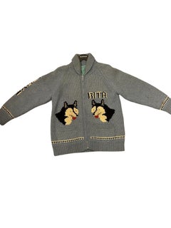 1950s Blue & Black Knit Wool Dog Sledding Sweater As-Is