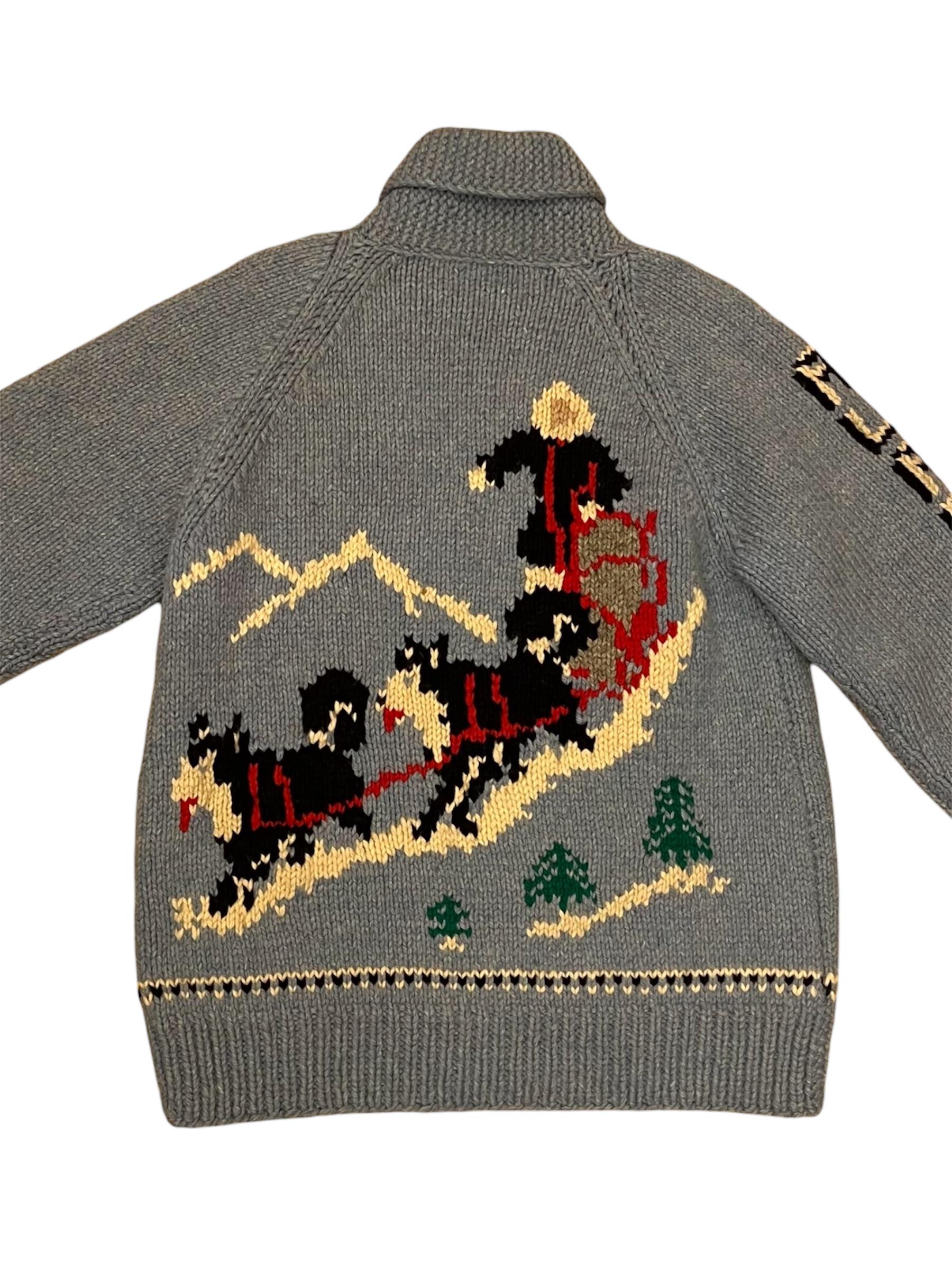 1950s Blue & Black Knit Wool Dog Sledding Sweater As-Is In Good Condition For Sale In New York, NY