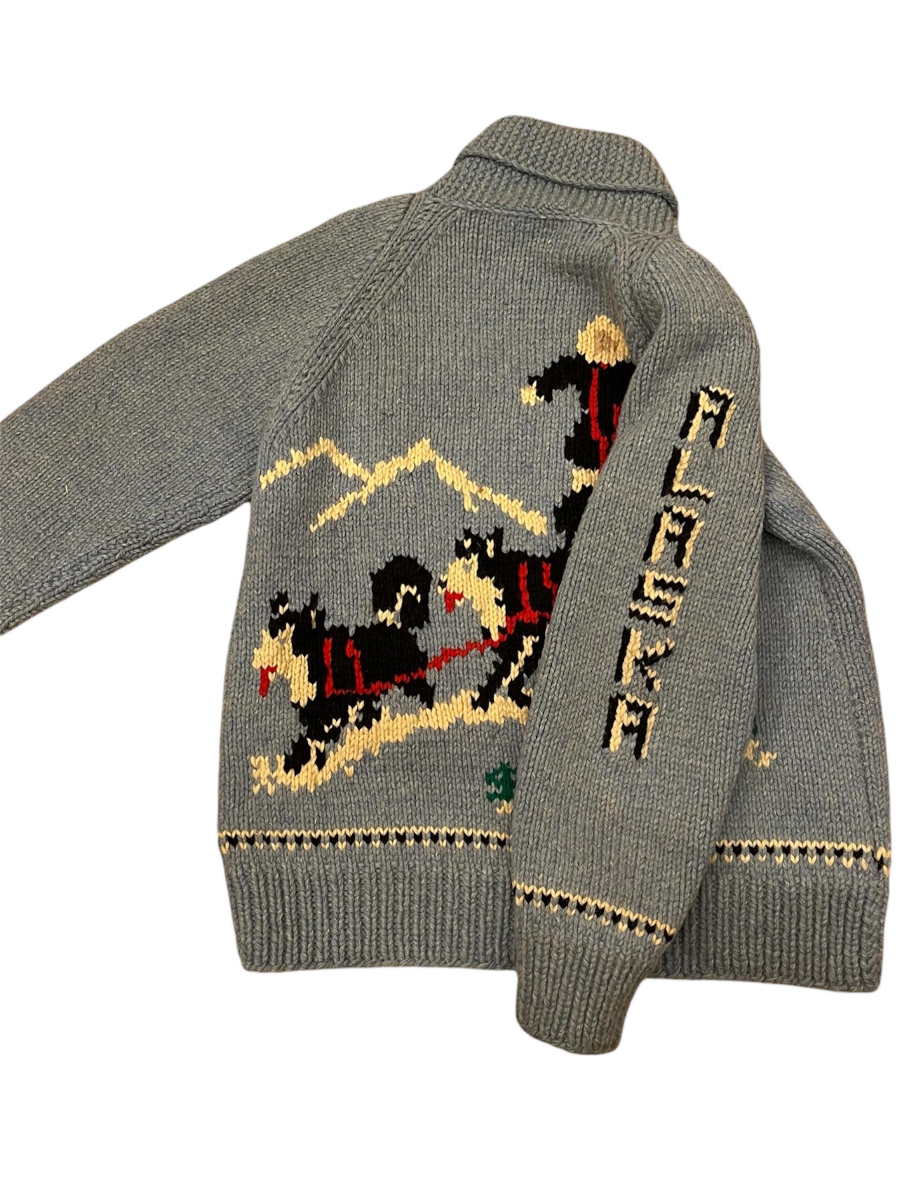 Women's or Men's 1950s Blue & Black Knit Wool Dog Sledding Sweater As-Is For Sale