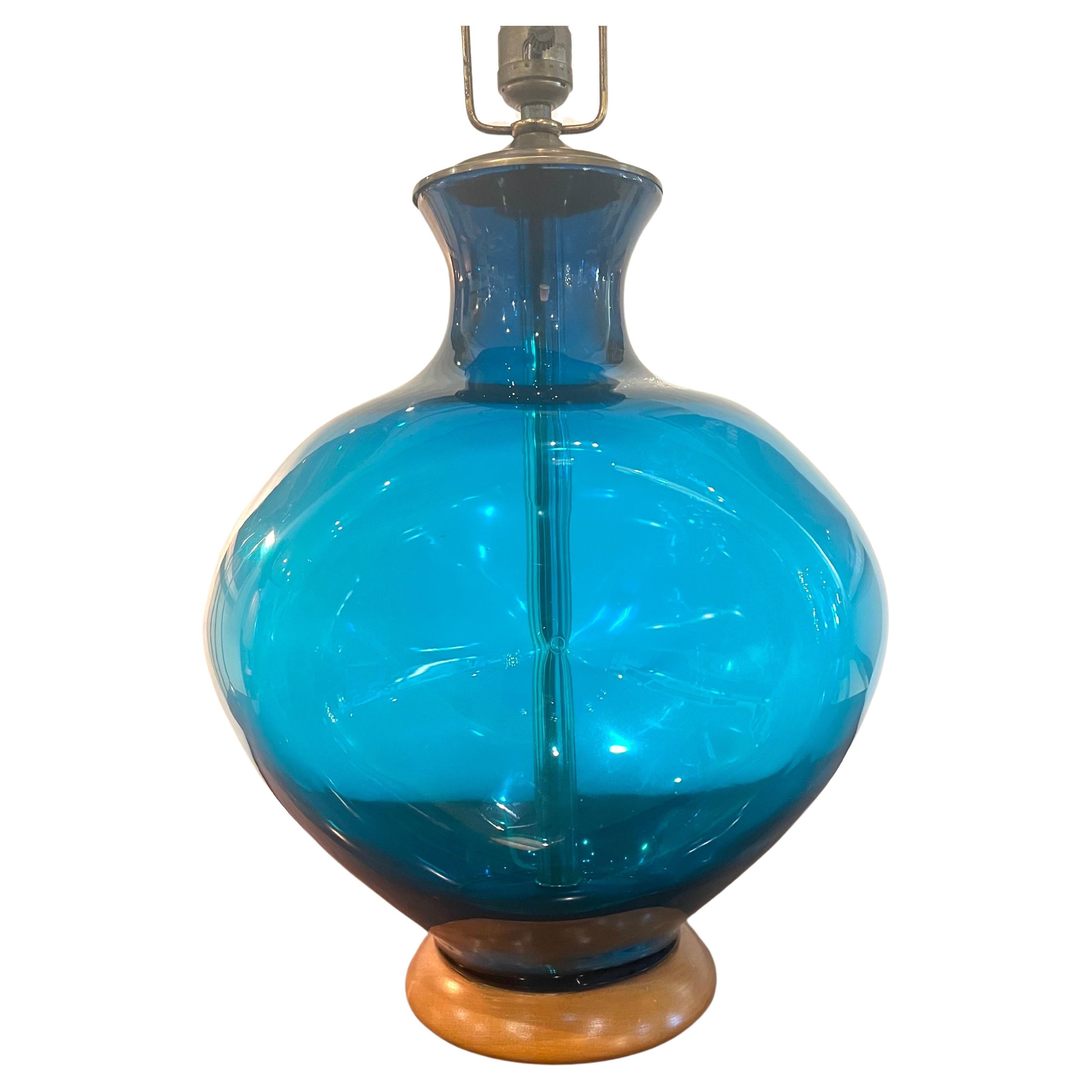 Mid-Century Modern 1950s Blue Blown Glass Table Lamp by Winslow Andersen for Blenko Mid Century