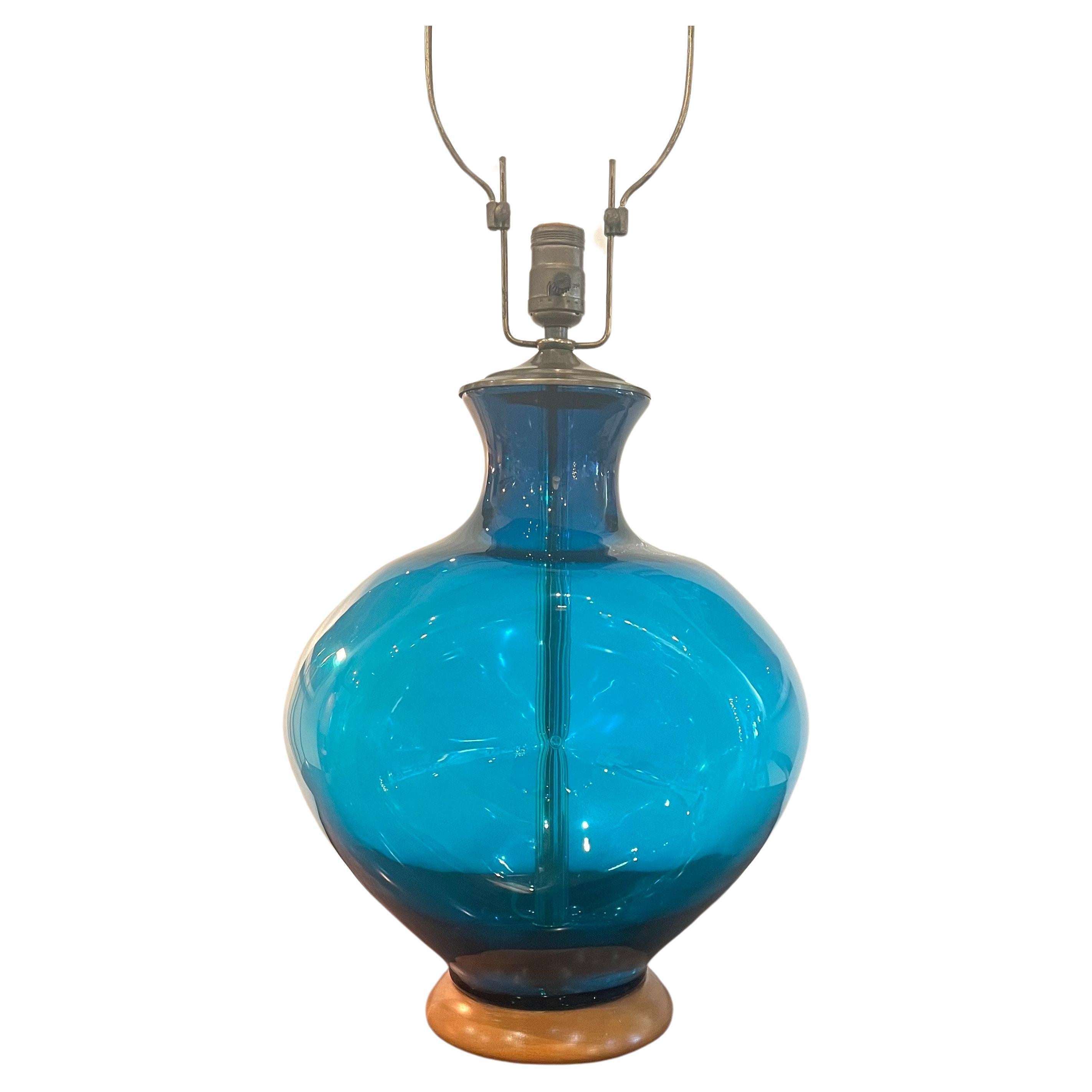 American 1950s Blue Blown Glass Table Lamp by Winslow Andersen for Blenko Mid Century