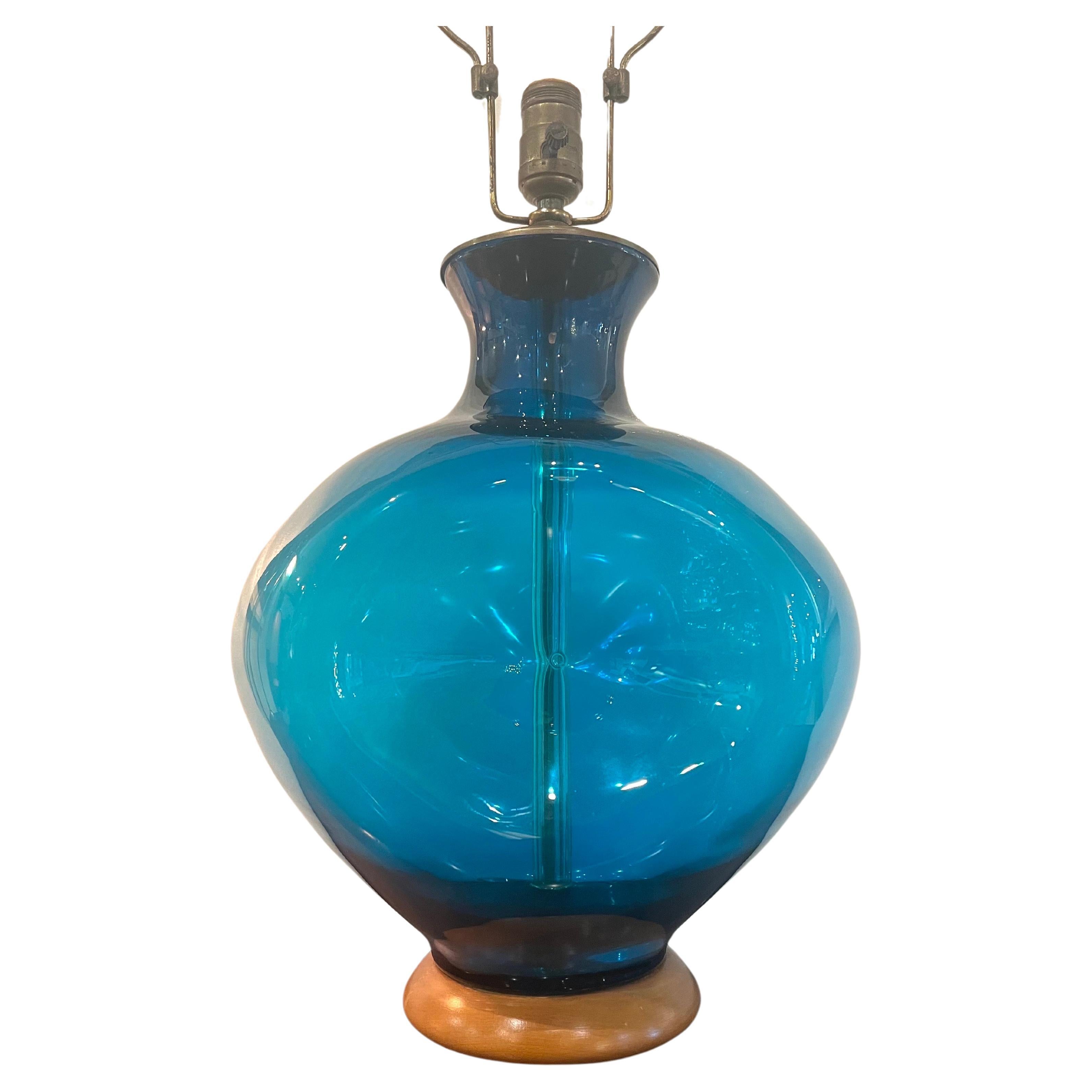 1950s Blue Blown Glass Table Lamp by Winslow Andersen for Blenko Mid Century In Excellent Condition In San Diego, CA