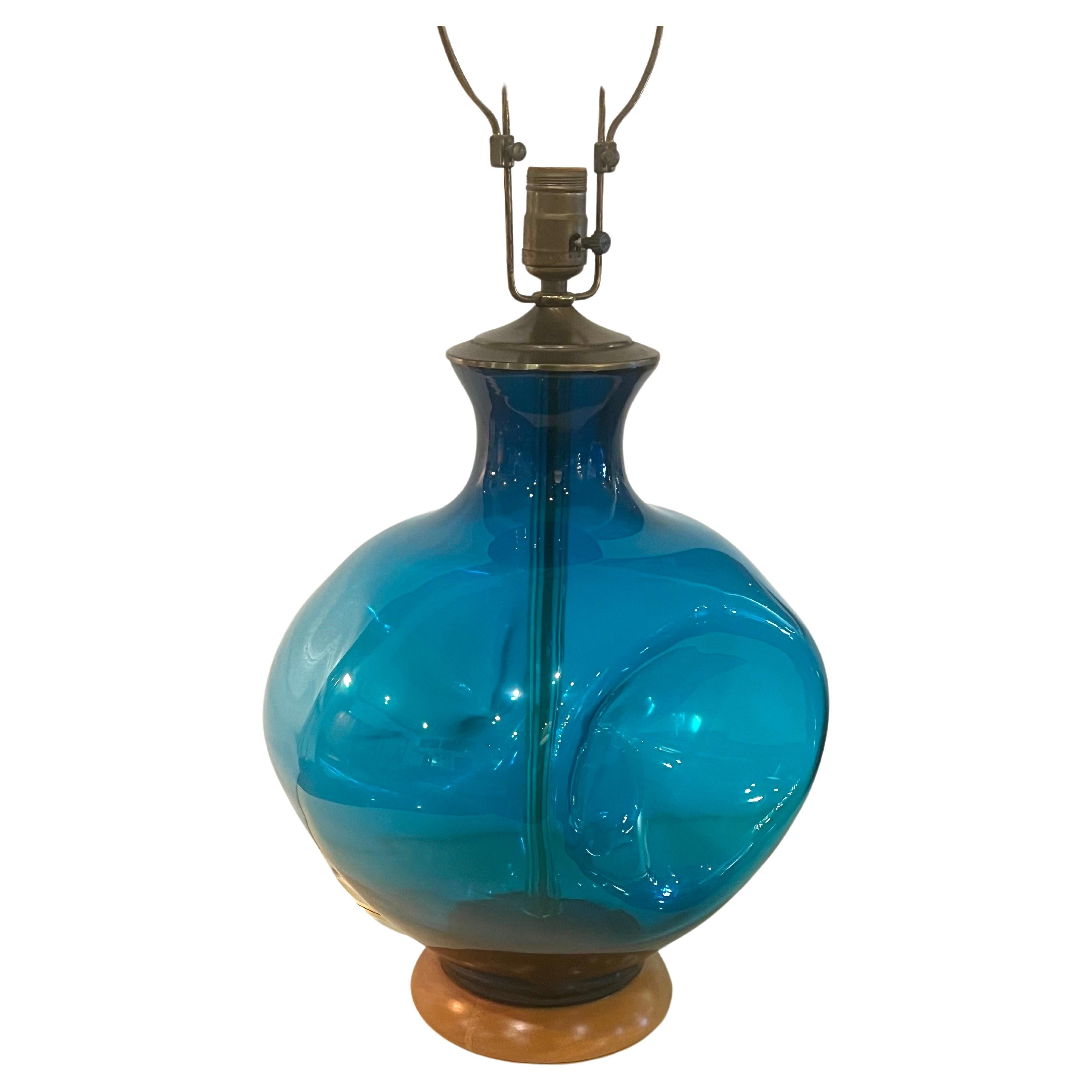 1950s Blue Blown Glass Table Lamp by Winslow Andersen for Blenko Mid Century