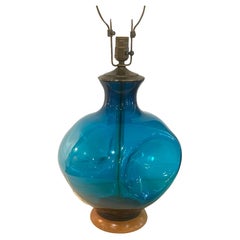 Blaue mundgeblasene Glas-Tischlampe von Winslow Andersen für Blenko, Mid-Century, 1950er Jahre