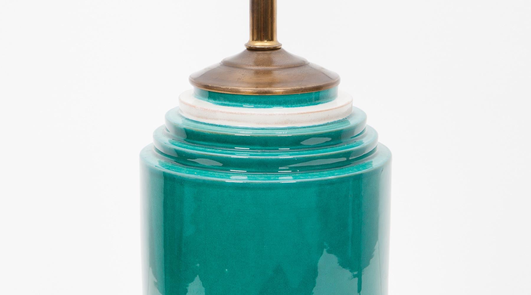 Italian 1950s Blue Ceramic Table Lamp by Ettore Sottsass