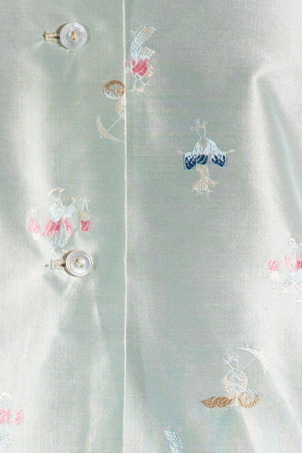 1950S Blue Chinese Silk Brocade Two Piece Pajamas For Sale 5