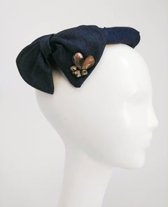 1950s Blue Cocktail Hat w/ Shell Embellishment