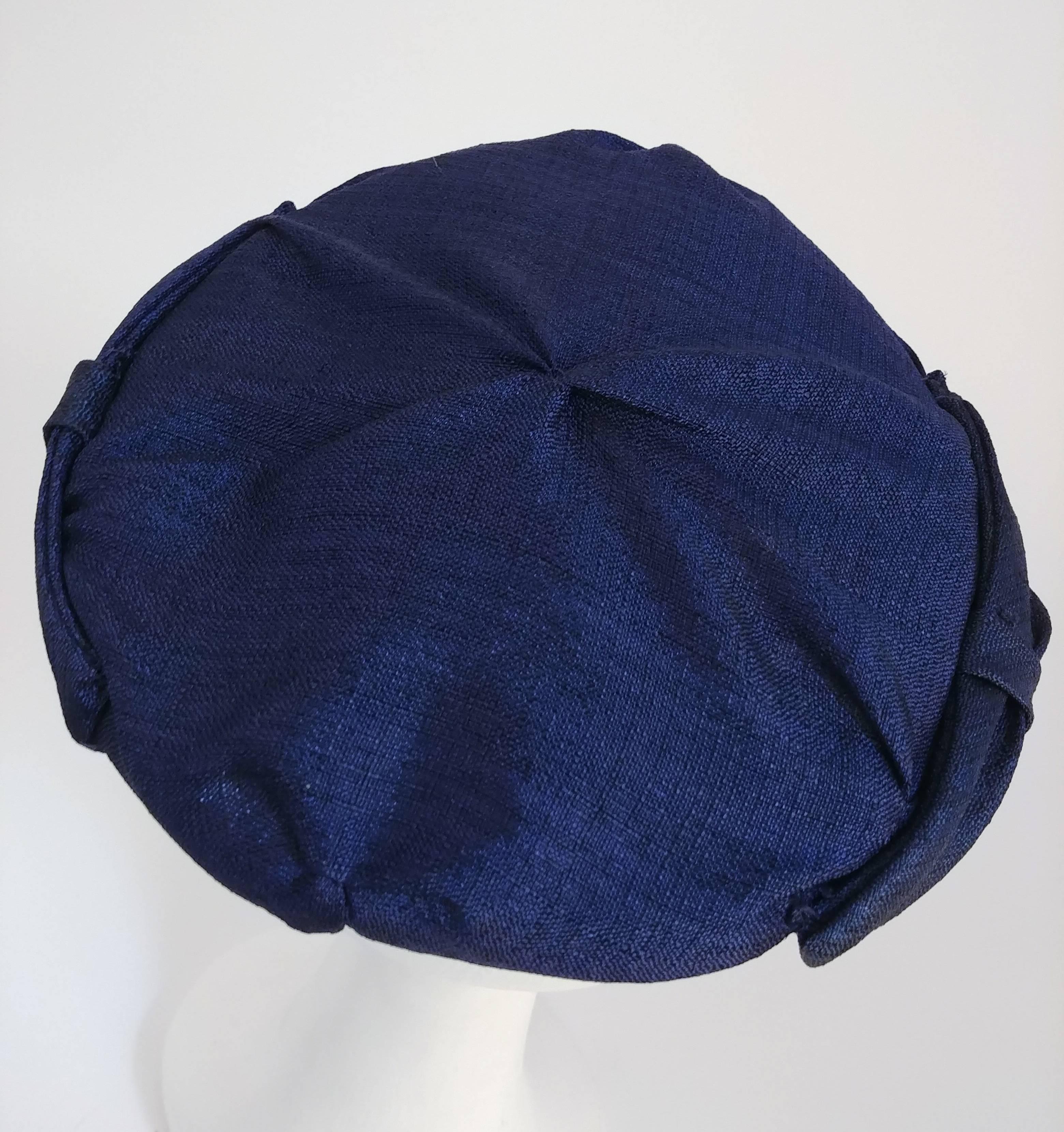 Gray 1950s Blue Cocktail Hat w/ Shell Embellishment For Sale