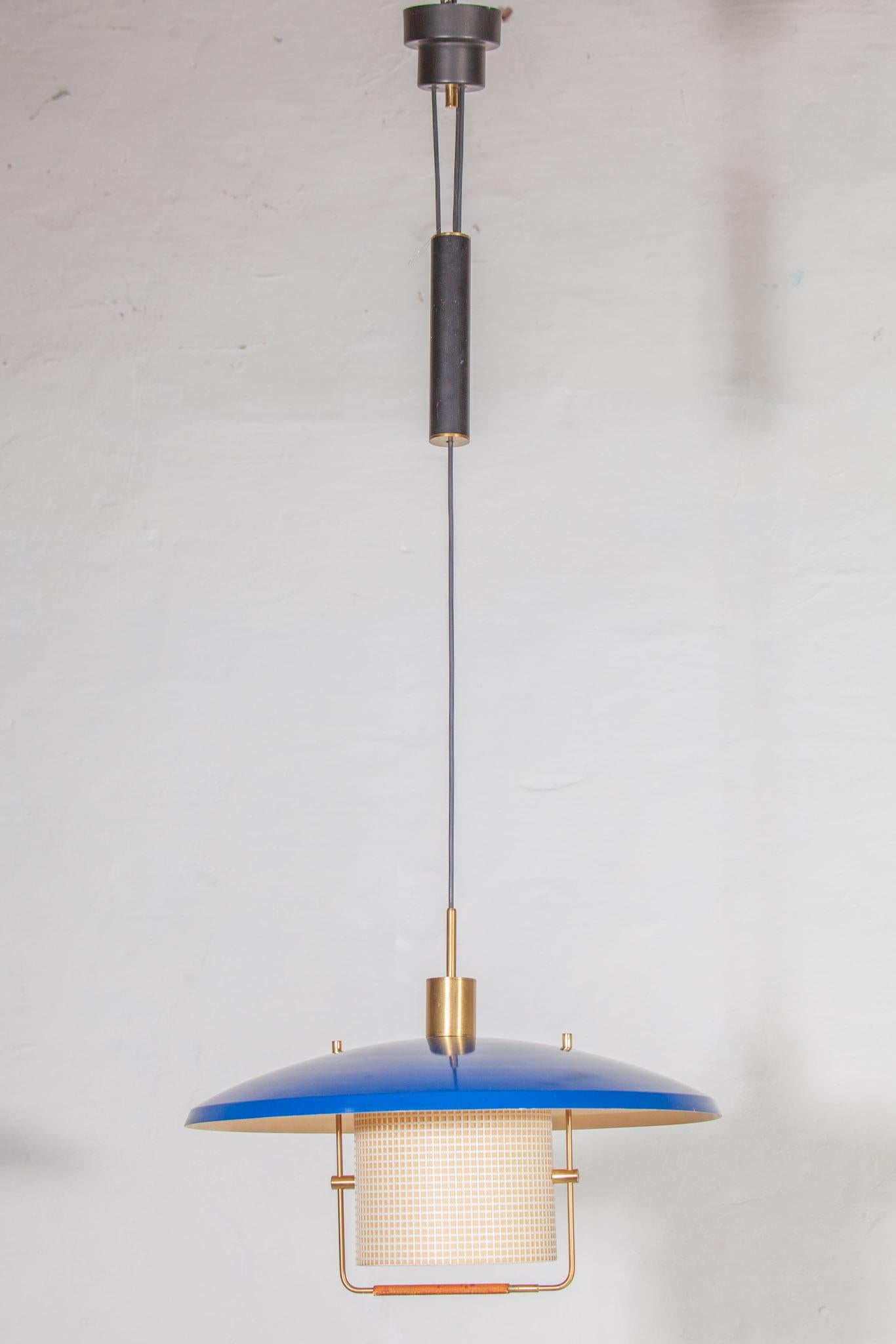 Mid-Century Modern 1950s Blue Counterweight Pendant by Gaetano Sciolari for Stilnovo For Sale