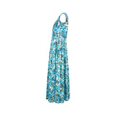 Robe longue en coton imprimé floral et rose des années 1950