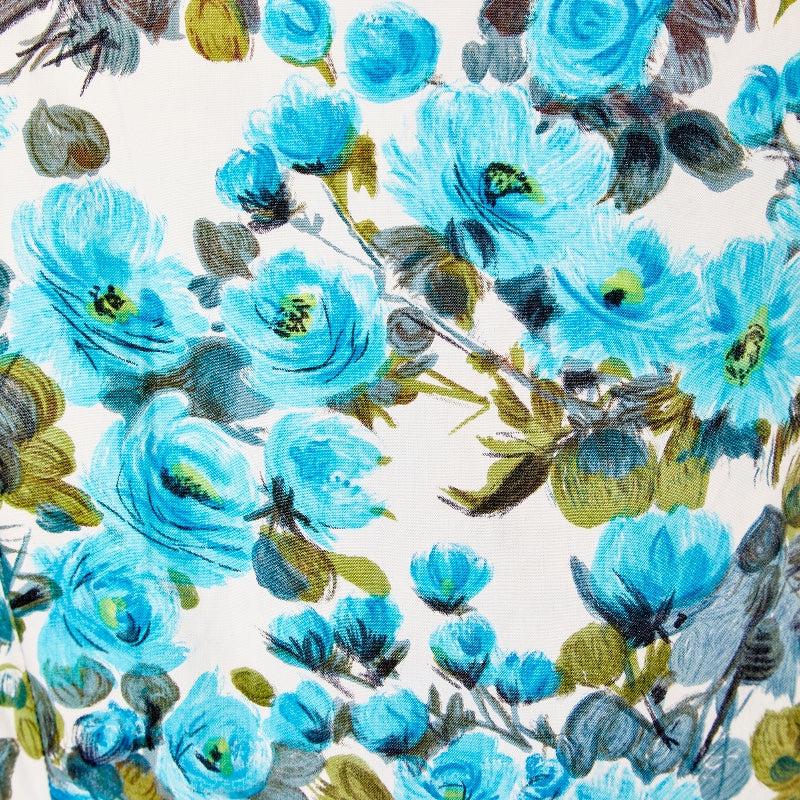1950er Blau geblümtes Maxikleid aus Baumwolle mit Rosendruck Damen im Angebot