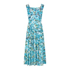 1950er Blau geblümtes Maxikleid aus Baumwolle mit Rosendruck