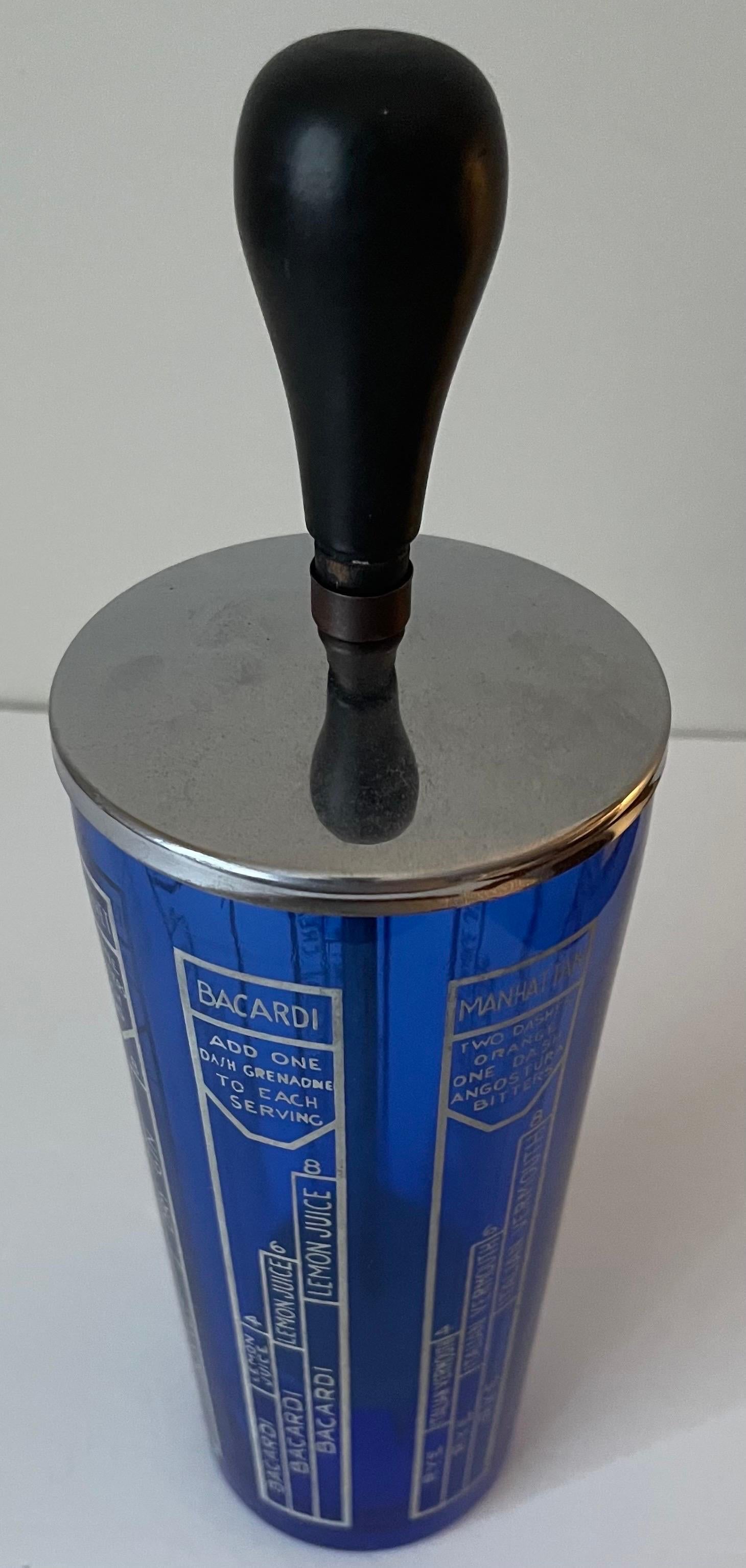 1950s Blue Glass Bartender Large Cocktail Shaker For Sale 6