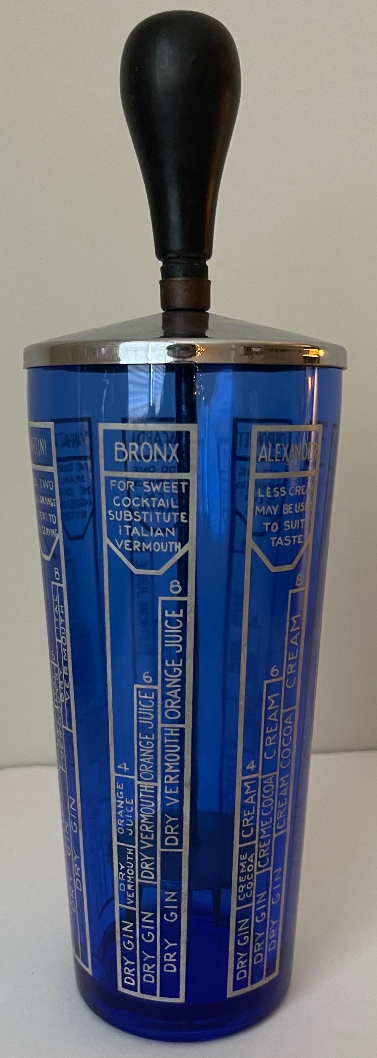 Metallo Shaker da cocktail grande da barista in vetro blu degli anni '50 in vendita