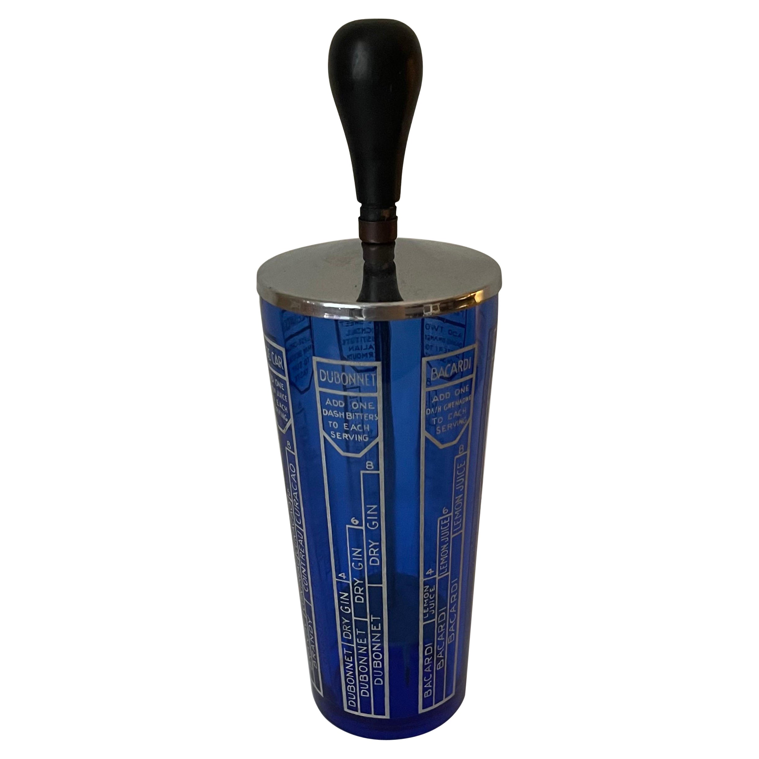1950s Blue Glass Bartender Large Cocktail Shaker