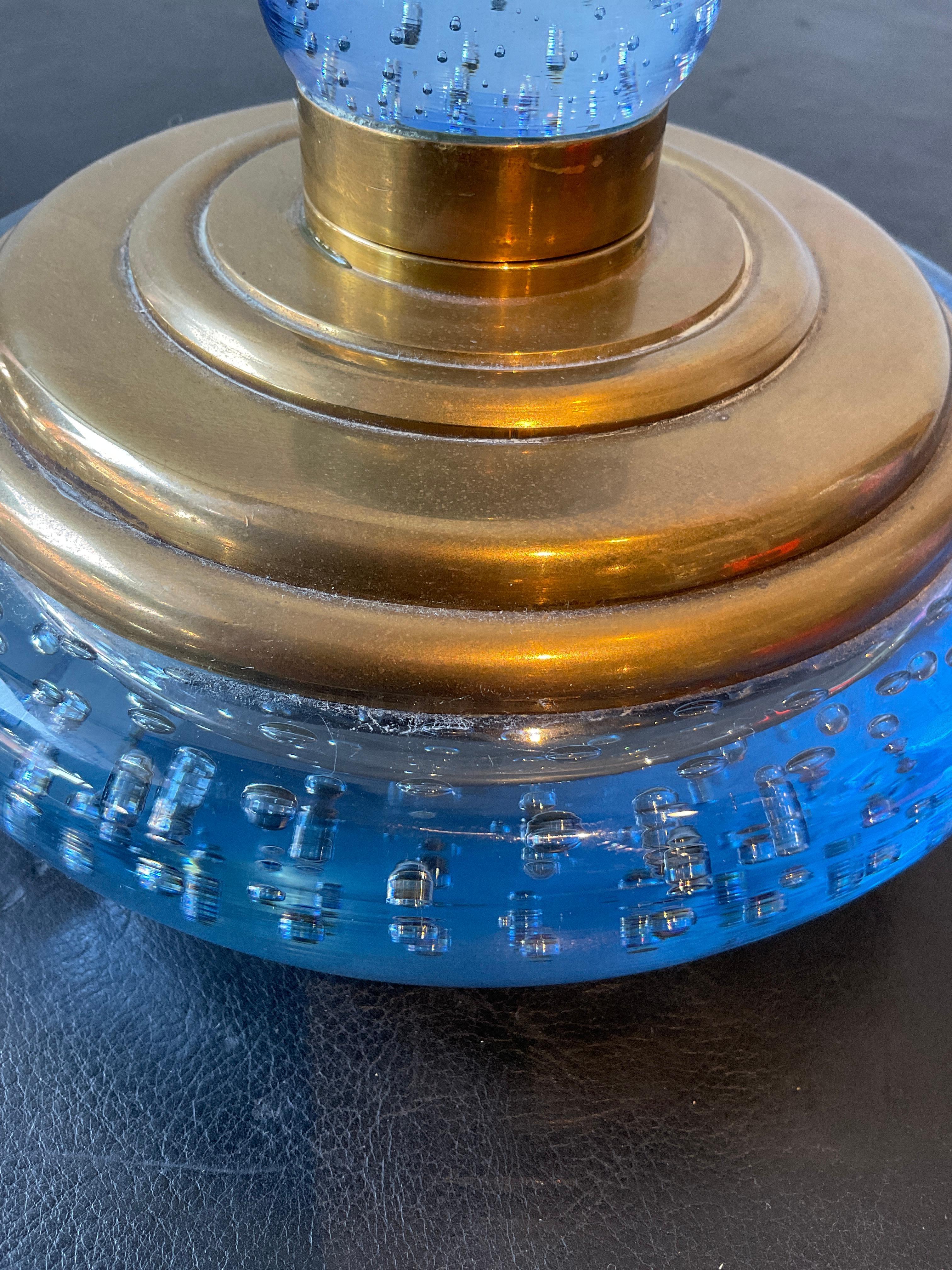 1950s Blue Murano glass And Brass Inkwell 6