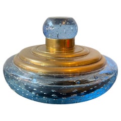 1950s Blue Murano glass And Brass Inkwell