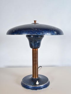 1950s Blue Mushroom Desk Light Lamp Aluminium Scumble Finish and Copper Germany