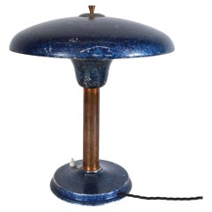 1950s Blue Mushroom Desk Light Lamp Aluminium Scumble Finish and Copper Germany