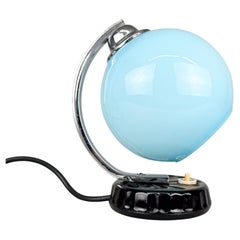 1950's Blaues Opalglas & Keramiksockel Tischlampe
