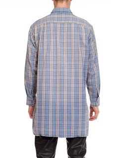 1950S Blue Plaid Cotton Men's Tunic Shirt