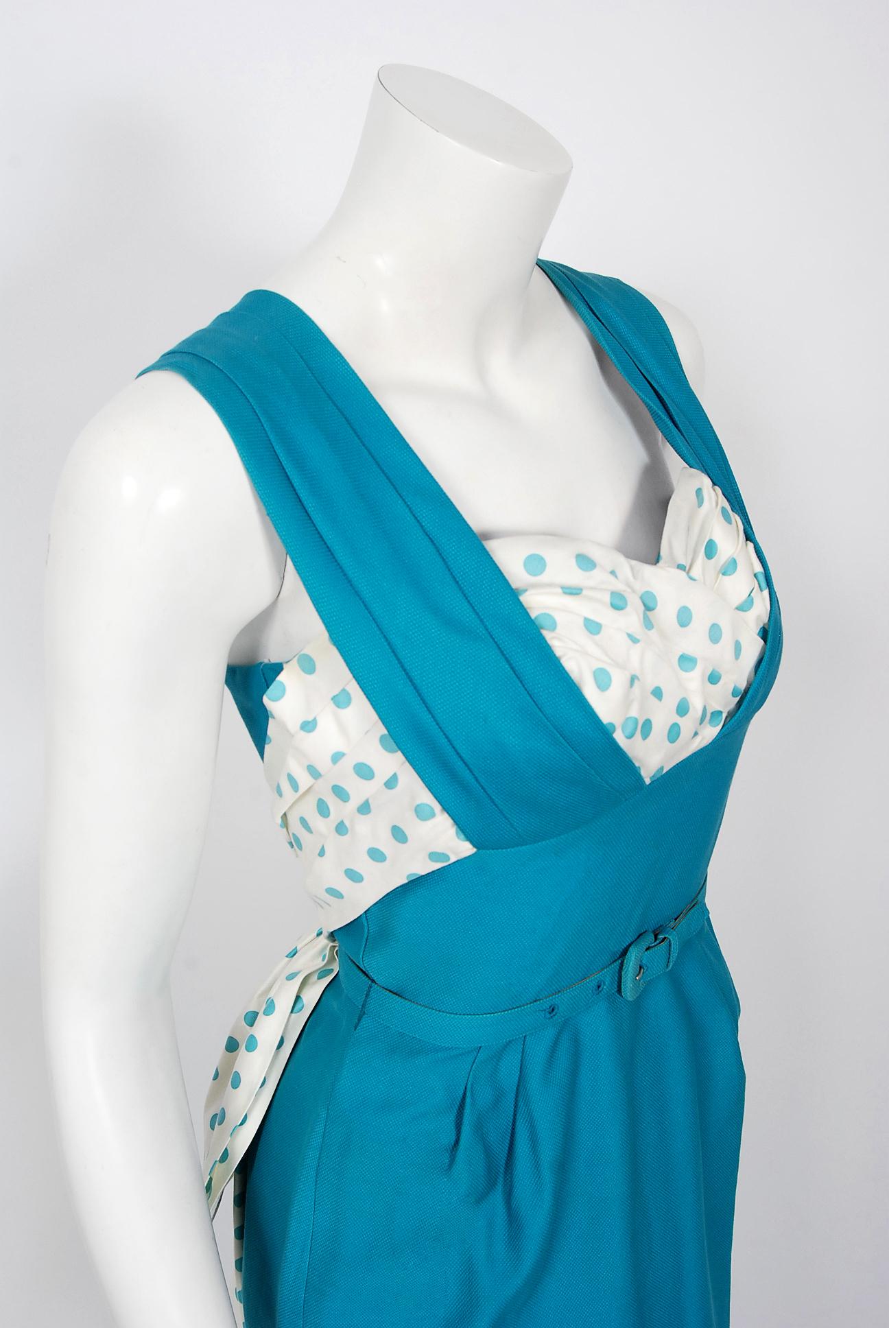 1950s blue polka dot dress