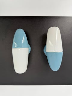 1950's Blue Porcelain Pair of Sconces Lamp by Wilhelm Wagenfeld Lindner